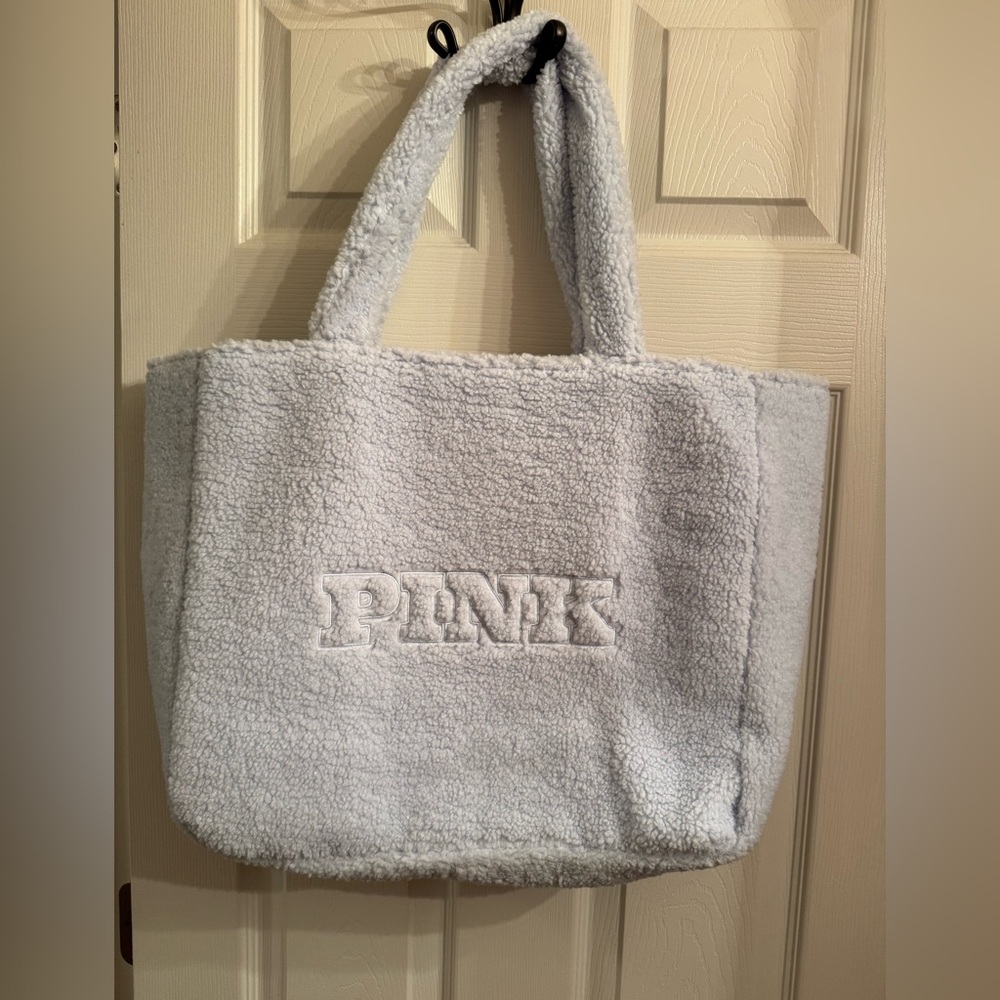 PINK Victoria's Secret  Tote Bag Baby Blue Sherpa Fleece Fuzzy Soft New